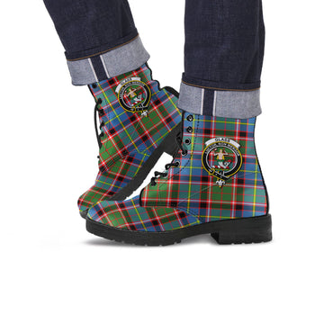Glass Tartan Leather Boots with Family Crest Men' Boots - Tartan Vibes Clothing
