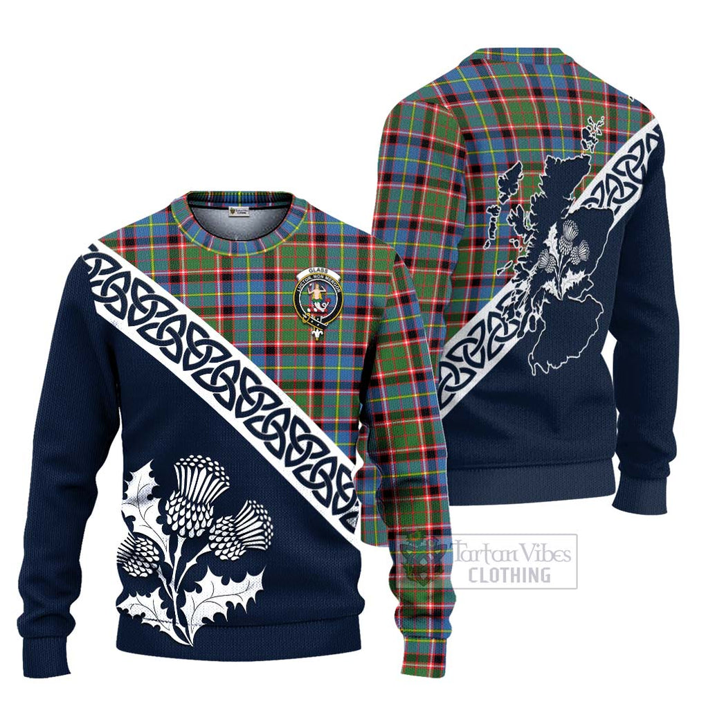 Glass Tartan Ugly Sweater Featuring Thistle and Scotland Map Unisex - Tartan Vibes Clothing