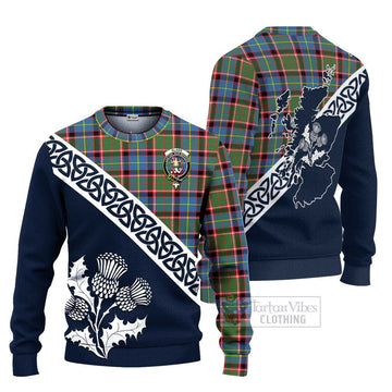 Glass Tartan Ugly Sweater Featuring Thistle and Scotland Map Unisex - Tartan Vibes Clothing