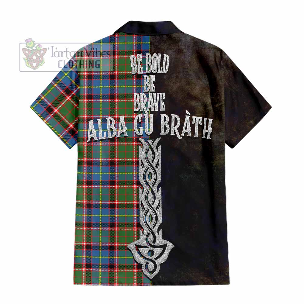 Tartan Vibes Clothing Glass Tartan Family Crest Short Sleeve Button Shirt Alba Gu Brath Be Brave Lion Ancient Style