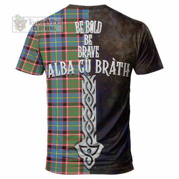 Tartan Vibes Clothing Glass Tartan Family Crest T-Shirt Alba Gu Brath Be Brave Lion Ancient Style