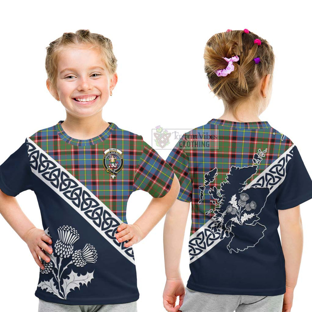 Glass Tartan Kid T-Shirt Featuring Thistle and Scotland Map - Tartan Vibes Clothing