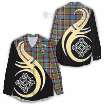 Glass Tartan Women's Casual Shirt with Family Crest and Celtic Symbol Style - Tartan Vibes Clothing