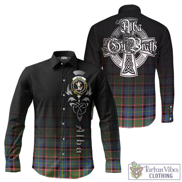 Glass Tartan Long Sleeve Button Up Featuring Alba Gu Brath Family Crest Celtic Inspired