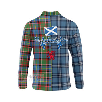 Glass Tartan Long Sleeve Polo Shirt Happy St. Andrew's Day Half Tartan Style - Tartan Vibes Clothing