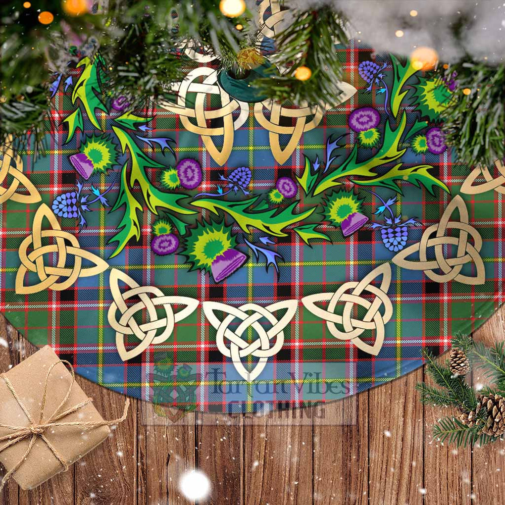 Tartan Vibes Clothing Glass Tartan Christmas Tree Skirt with Thistle Celtic Knot Style