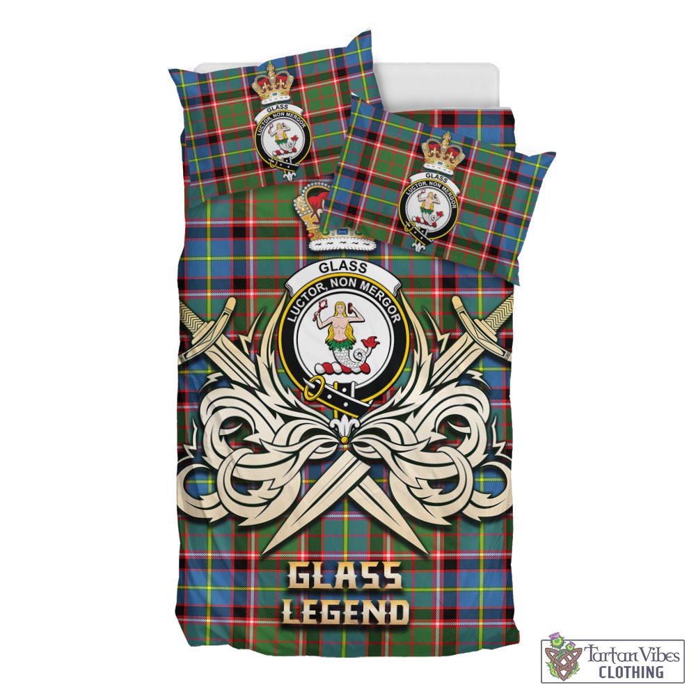 Tartan Vibes Clothing Glass Tartan Bedding Set with Clan Crest and the Golden Sword of Courageous Legacy