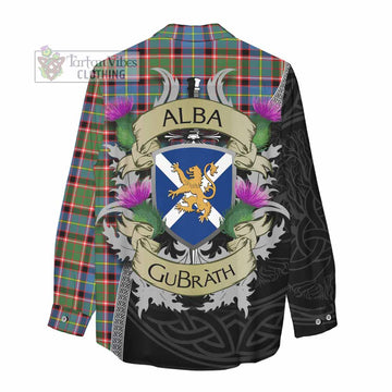 Glass Tartan Family Crest Women's Casual Shirt Lion Rampant Royal Thistle Shield Celtic Inspired - Tartan Vibes Clothing