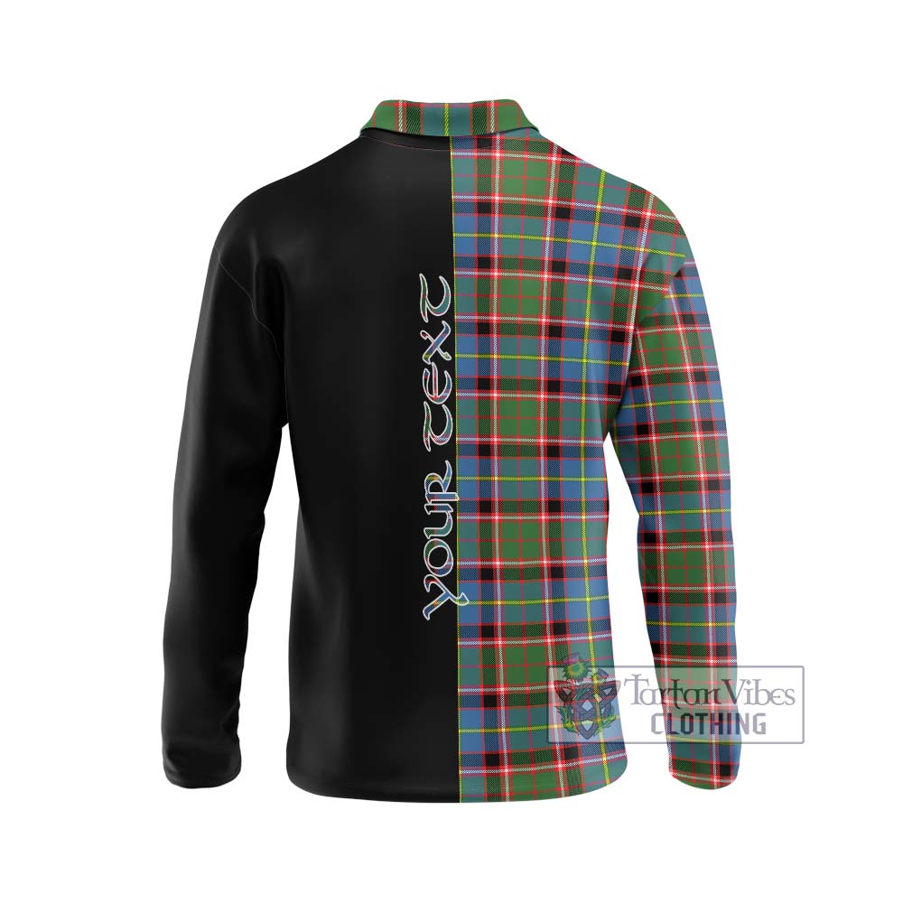 Glass Tartan Long Sleeve Polo Shirt with Family Crest and Half Of Me Style - Tartanvibesclothing Shop