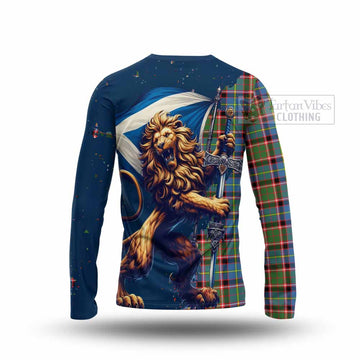 Glass Tartan Family Crest Long Sleeve T-Shirt with Scottish Majestic Lion - Tartan Vibes Clothing