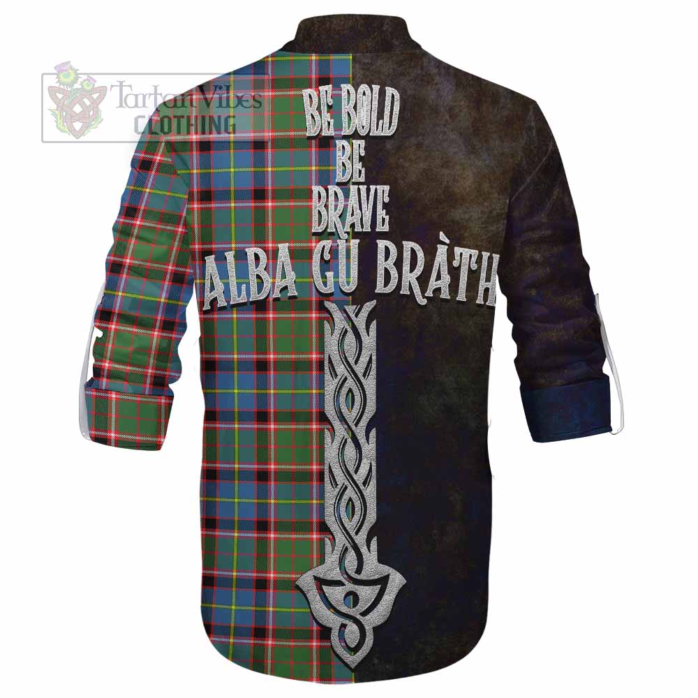 Tartan Vibes Clothing Glass Tartan Family Crest Ghillie Kilt Shirt Alba Gu Brath Be Brave Lion Ancient Style