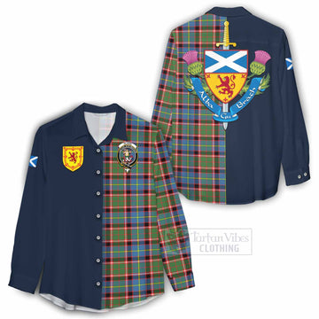Glass Tartan Women's Casual Shirt Alba with Scottish Lion Royal Arm Half Style - Tartan Vibes Clothing