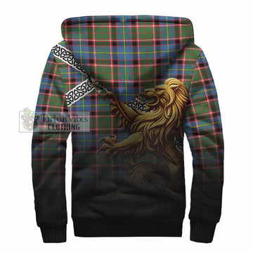 Glass Crest Tartan Sherpa Hoodie with Golden Lion Emblem Celtic Style - Tartan Vibes Clothing