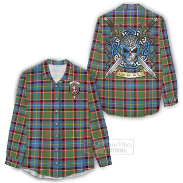 Glass Tartan Women's Casual Shirt with Family Crest Celtic Skull Style - Tartan Vibes Clothing