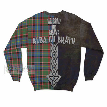 Tartan Vibes Clothing Glass Tartan Family Crest Sweatshirt Alba Gu Brath Be Brave Lion Ancient Style