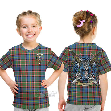 Glass Tartan Kid T-Shirt with Family Crest Celtic Skull Style - Tartan Vibes Clothing