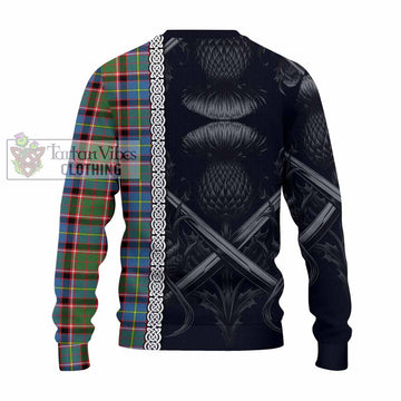 Glass Tartan Knitted Sweater with Family Crest Cross Sword Thistle Celtic Vibes - Tartan Vibes Clothing
