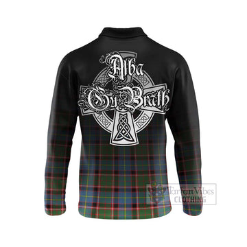 Glass Tartan Long Sleeve Polo Shirt Featuring Alba Gu Brath Family Crest Celtic Inspired - Tartan Vibes Clothing
