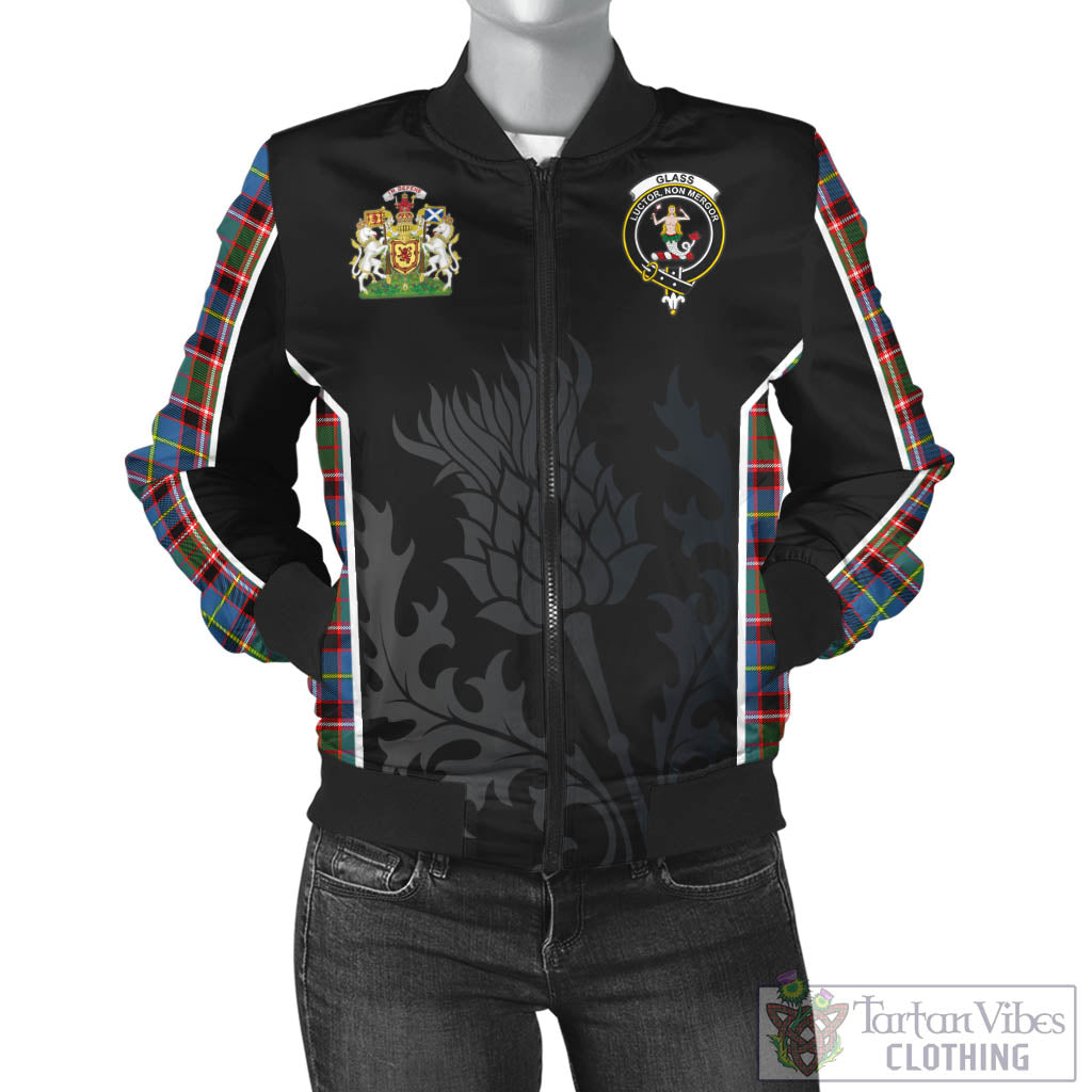 Glass Tartan Bomber Jacket with Family Crest and Scottish Thistle Vibes Sport Style - Tartan Vibes Clothing