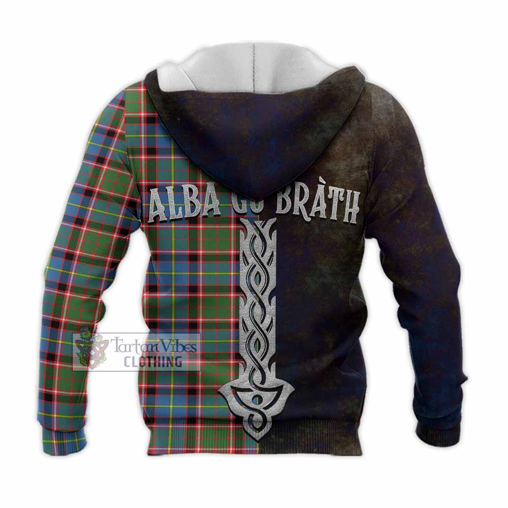 Tartan Vibes Clothing Glass Tartan Family Crest Knitted Hoodie Alba Gu Brath Be Brave Lion Ancient Style