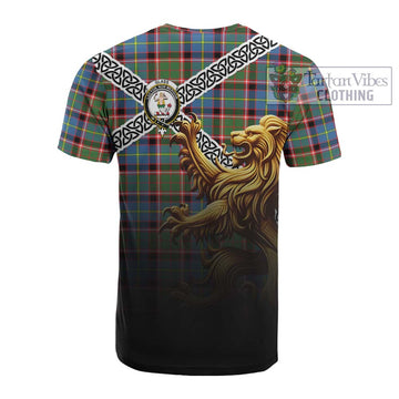 Glass Crest Tartan Cotton T-shirt with Golden Lion Emblem Celtic Style