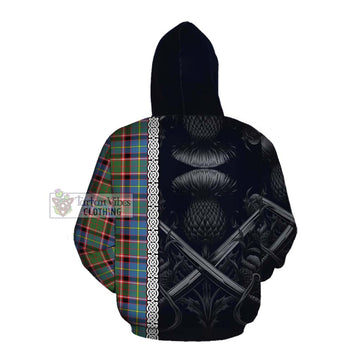 Glass Tartan Cotton Hoodie with Family Crest Cross Sword Thistle Celtic Vibes Pullover Hoodie - Tartan Vibes Clothing