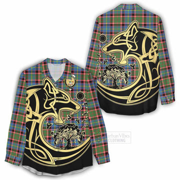 Glass Tartan Women's Casual Shirt with Family Crest Celtic Wolf Style - Tartan Vibes Clothing