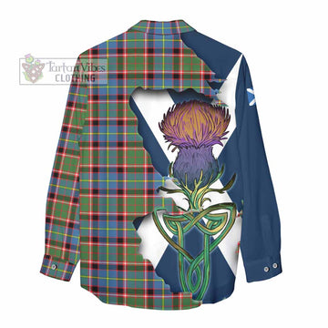 Tartan Vibes Clothing Glass Tartan Family Crest Women's Casual Shirt Scottish Thistle Celtic Inspired