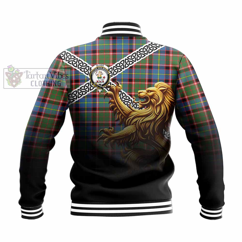 Glass Crest Tartan Baseball Jacket with Golden Lion Emblem Celtic Style - Tartan Vibes Clothing