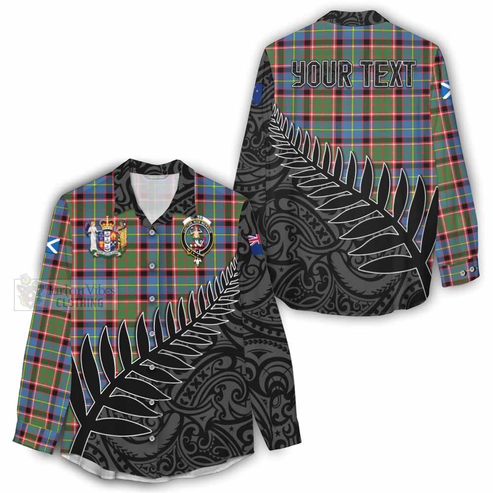 Tartan Vibes Clothing Glass Crest Tartan Women's Casual Shirt with New Zealand Silver Fern Half Style