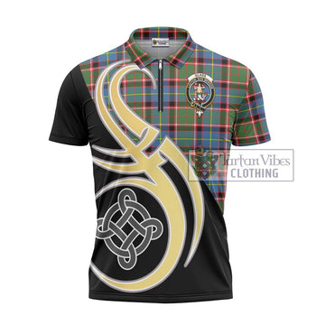 Glass Tartan Zipper Polo Shirt with Family Crest and Celtic Symbol Style - Tartan Vibes Clothing