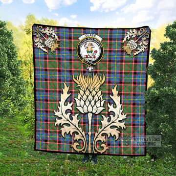 Tartan Vibes Clothing Glass Tartan Quilt with Family Crest and Golden Thistle Style