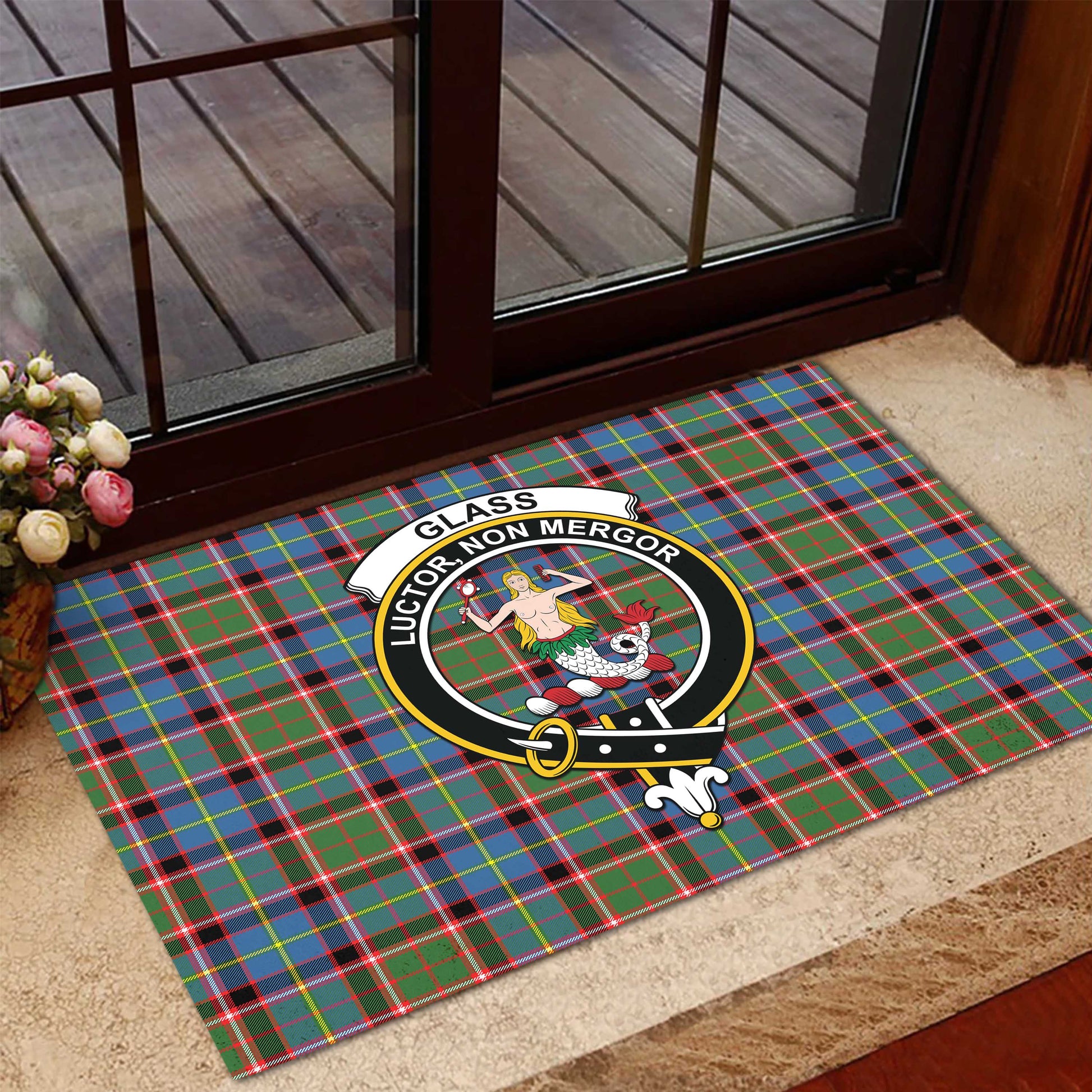 Glass Tartan Rubber Doormat with Family Crest - Tartan Vibes Clothing
