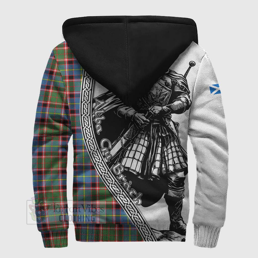 Glass Tartan Clan Crest Sherpa Hoodie with Highlander Warrior Celtic Style - Tartan Vibes Clothing