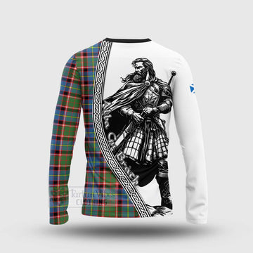 Glass Tartan Clan Crest Long Sleeve T-Shirt with Highlander Warrior Celtic Style - Tartan Vibes Clothing