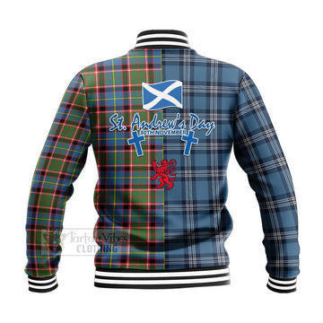 Glass Tartan Baseball Jacket Happy St. Andrew's Day Half Tartan Style - Tartan Vibes Clothing