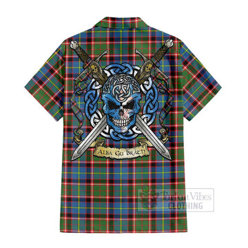 Glass Tartan Hawaiian Shirt with Family Crest Celtic Skull Style - Tartan Vibes Clothing