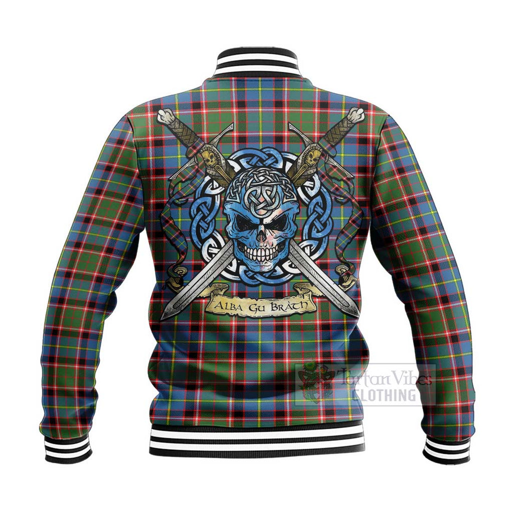 Glass Tartan Baseball Jacket with Family Crest Celtic Skull Style - Tartan Vibes Clothing