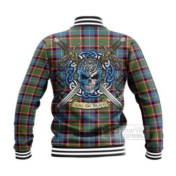 Glass Tartan Baseball Jacket with Family Crest Celtic Skull Style - Tartan Vibes Clothing