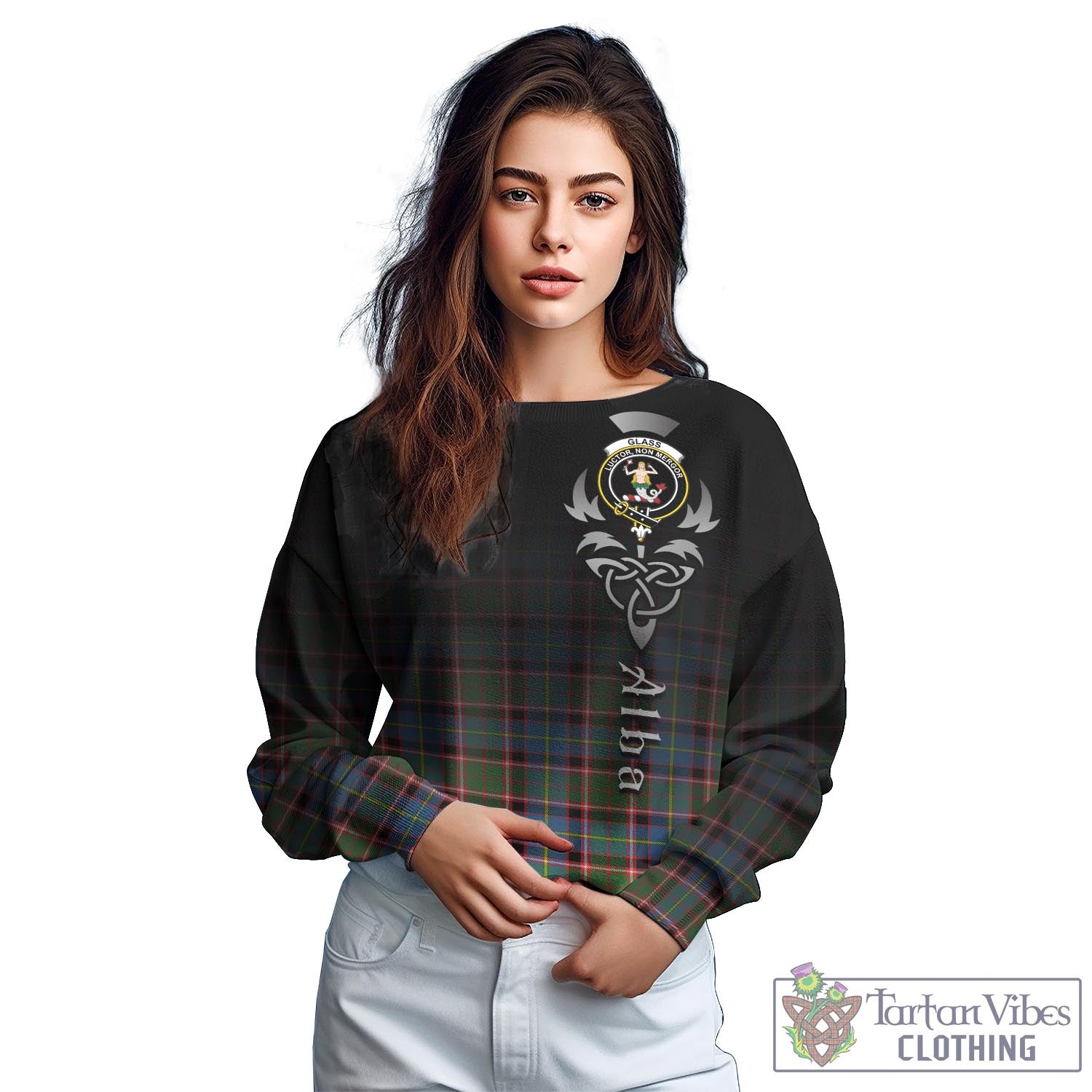 Glass Tartan Sweatshirt Featuring Alba Gu Brath Family Crest Celtic Inspired - Tartan Vibes Clothing