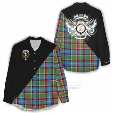 Glass Tartan Women's Casual Shirt with Family Crest and Military Logo Style - Tartan Vibes Clothing