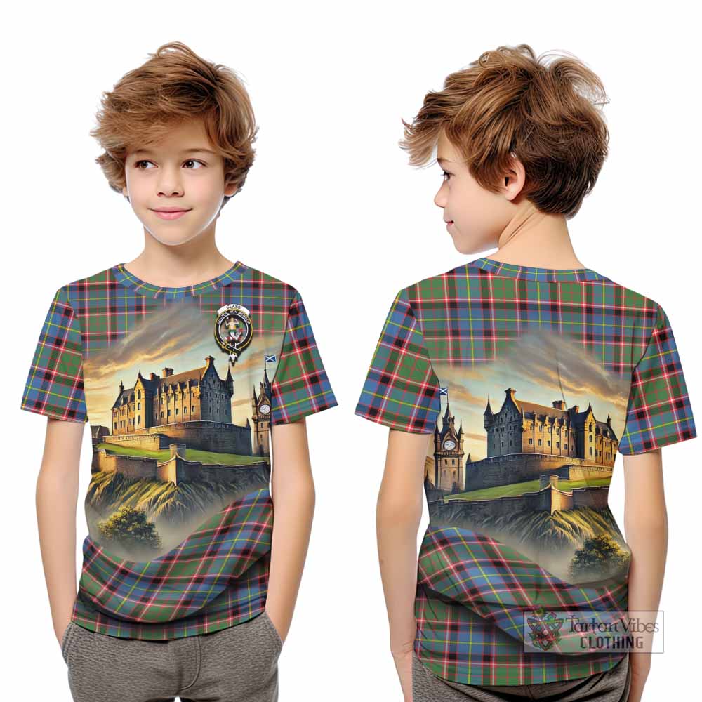 Glass Tartan Family Crest Kid T-Shirt with Scottish Ancient Castle Style - Tartan Vibes Clothing