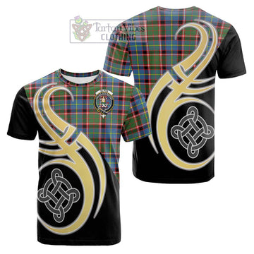Glass Tartan Cotton T-shirt with Family Crest and Celtic Symbol Style