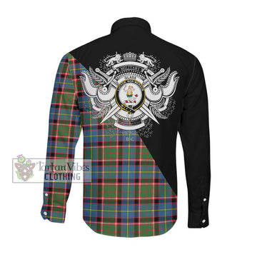 Glass Tartan Long Sleeve Button Shirt with Family Crest and Military Logo Style Men's Shirt - Tartanvibesclothing Shop