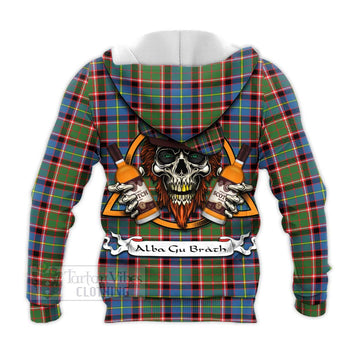 Glass Tartan Knitted Hoodie with Family Crest and Bearded Skull Holding Bottles of Whiskey - Tartan Vibes Clothing