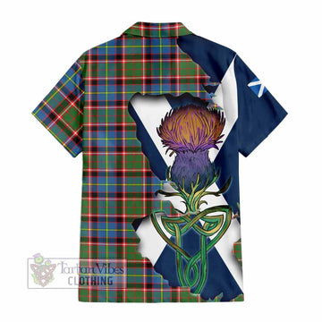 Tartan Vibes Clothing Glass Tartan Family Crest Short Sleeve Button Shirt Scottish Thistle Celtic Inspired