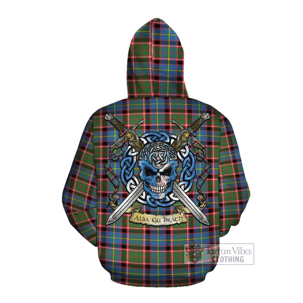 Glass Tartan Cotton Hoodie with Family Crest Celtic Skull Style Pullover Hoodie - Tartan Vibes Clothing