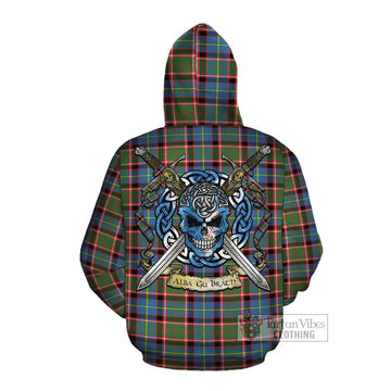 Glass Tartan Cotton Hoodie with Family Crest Celtic Skull Style Pullover Hoodie - Tartan Vibes Clothing