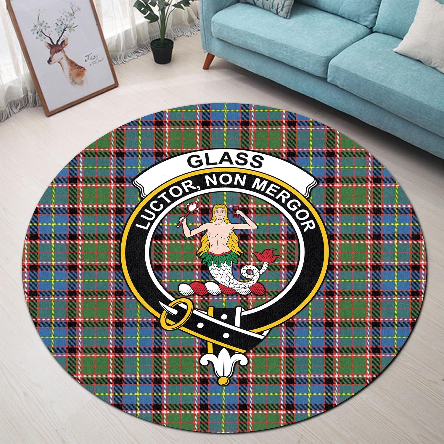Glass Tartan Round Rug with Family Crest - Tartan Vibes Clothing