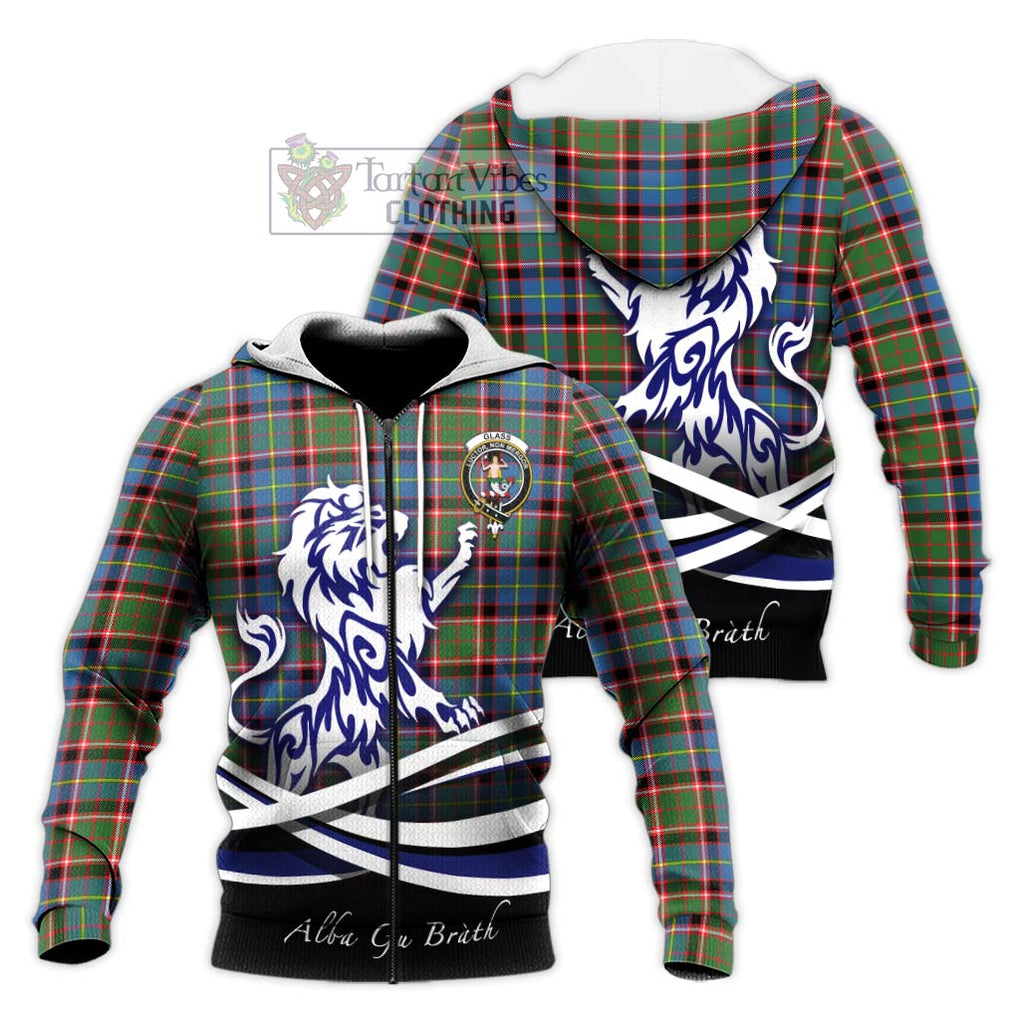 Glass Tartan Knitted Hoodie with Alba Gu Brath Regal Lion Emblem Unisex Knitted Zip Hoodie - Tartan Vibes Clothing